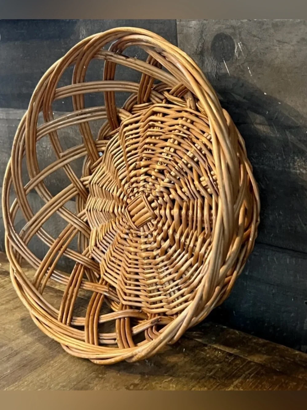 Vintage set of Two Woven Rattan/wicker Decorative Baskets